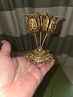 Vintage Gold Ormolu Filigree Tabletop Vanity 3 Tulip Lipstick Holder Display