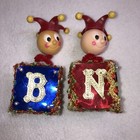 Walco Jack-in-the-box Jester Sequin Bead Christmas Decorations Set Of 2 Vintage