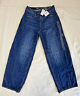 American Eagle Womens Dreamy Drape Barrel Mid Rise Blue Strigid Jeans Nwt