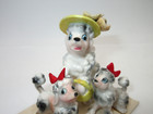 Vtg Bone China Dog Poodle Family Mom Wearing Hat 2 Pups Bows E-1165   Napco