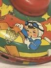 Pump Tin Spinning Top Toy Boy Flying Plane Lithograph C1950s Vintage Works