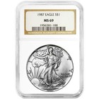 1987  1 American Silver Eagle Ngc Ms69 Brown Label