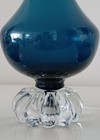 Vintage Teal Blue Glass Clear Crystal Decanter And 5 Cordial Glasses Set Rare 