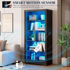 Glass Bookshelves With 5 Tier Display Case  For Living Room   black