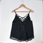 Astr The Label Top Womens Med Cami Tank Black Crop Cross Strappy Lace Overlay