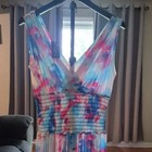 Women   s Tie Dye V-neck Sleeveless Wide-leg Jumpsuit Elastic Waist M