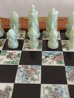 Vintage Asian Chess Set With Inlaid Wooden Tray And Case 