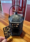 Vtg Japanese Style Butterfly Garden Cast Iron Lantern- Black-11    Tall W handle