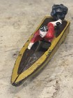 Hubley Cast Iron Speed Boat W Driver Yellow Brown Original Paint Marked Hubley