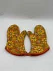 Vtg 1960 s 70s Psychedelic Bright Flower Print Quilted Oven Mitt - 2 Mitts Rare 