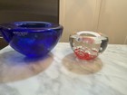 Kosta Boda Blue Red Swirl Glass Votive Candle Holder  Sweden Vtg