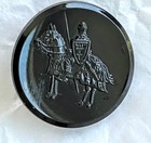 Black Glass Knight On Horseback With Lance And Shield  Vintage Button  1   1 8 