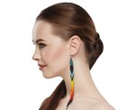 Black Fire Color Glass Seed Beads Beaded Extra Long Earrings 7 5 Inch