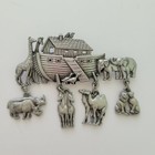 Vintage Jj Jonette Brooch Pin Noah s Ark Animals Pewter Jewelry 