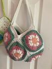 Set Of 3 Crochet Handmade Granny Square Cotton Bags Small Multi Color