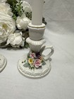 Vintage Pair Lefton China Candle Holders Kw5444 Hand Painted Porcelain Flowers