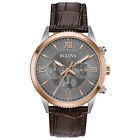Bulova Men s Quartz Chronograph Brown Leather Band Grey Dial 42mm Watch 98a219