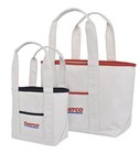 Costco Wholesale Canvas Tote Bag 2 Bags - Red And Navy Trim   1 Large  1 Small