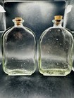 Vintage Heavy Thick Embossed Glass Flasks W  Cork Art Deco Set Of 2   6    Tall