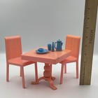 Vintage Dollhouse Dining Set Pink Table Chairs Blue Miniature Accessories