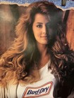 Vintage 1991 Budweiser Beer Poster   Bud Dry   Fringe Benefits Sexy Model Jeans 