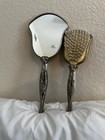 Antique  Silver Plated Floral Motif Brush And Mirror Vanity Set