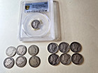 1945-s Mercury Dime 10c Micro S Pcgs Plus 6 Mercury And 6 Barber Dimes