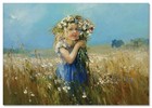 Little Girl In Field Kids Flowers Art Morozova Russian New Modern Postcard