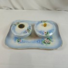 Vintage Limoges Hand-painted Porcelain Vanity Tray Set Blue Floral Dresser Set