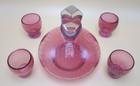 Decanter With 4 Glasses Stopper Cranberry Colored Crystal Glass Czechoslovakia