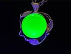 Yellow Opal Uranium Glass Necklace Leaf Motif Silver Tone Pendant