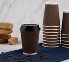 Ripple Hot Cups With Lids  Brown Insulated Double Wall  Disposable Cups  40 Pack