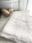 Antique French Trousseau Greyish Linen Fil Sheet Ha Mono Central Seam C1850