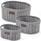 Wicker Storage Basket Set Of 3 Oval Decorative Woven Baskets Grey