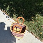 African Hand Made Medium Size Basket 20 Years Old  Leather Handles 