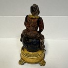 Vintage Cast Iron Mechanical Bank Seated Man On Ball Painted Coin Slot Base