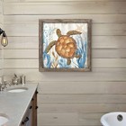 Ocean Turtle Framed Wall Art  Wooden Coastal Sea Life Painting Artwork Decor    