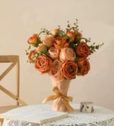 Artificial Rose Flowers In Vase Faux Flower Arrangement For Home Office