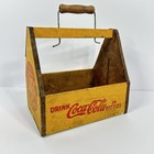 Wooden Yellow 6 Pack Coca Cola Bottle Carrier With Carry Handle Vtg