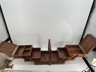 Vintage Mid Century Wooden Accordion Fold Out Sewing Box Cantilever Sewing Box