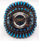 Navajo Vintage Petit Point Turquoise Sterling Watch Cuff Bracelet