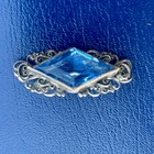 Vintage Art Deco Blue Czech Art Glass Filigree Brooch Pendant Silver Tone-1 75 