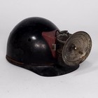 Vintage Coal Miners Fiberglass Hard Hart Helmet W Auto Lite Carbide Lamp Lantern
