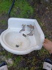 Antique White Porcelain Corner Sink Salvage With Metal Faucets