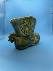 Vintage Green Usa Pottery Cowboy Boot Planter Vase Western Decor