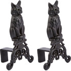   A-1251  Black Cast Iron Cat Fireplace Andirons With Reflective Glass Eyes