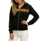 Women s Full Zip Hooded Sweatshirt Jacket Chest Colorful Striped Patch