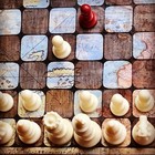Chess Set Vintage Pieces Red cream 1950s  Handmade Board