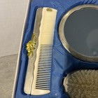 Vtg 3 Pc Vanity Dresser Set Brush Comb Mirror Ornate Ribbon Heavy Silverplatenib