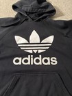Adidas Originals Hoodie Mens Large Black Trefoil Logo Fleece Sweatshirt Pullover